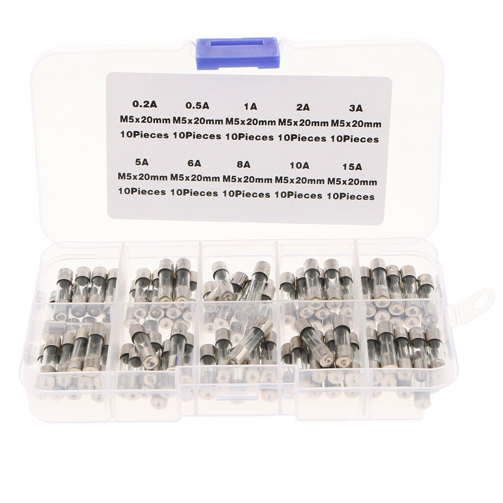 100pcs 5x20mm Fast-blow Glass Fuses Quick Blow Tube Fuses Assorted Kits Amp