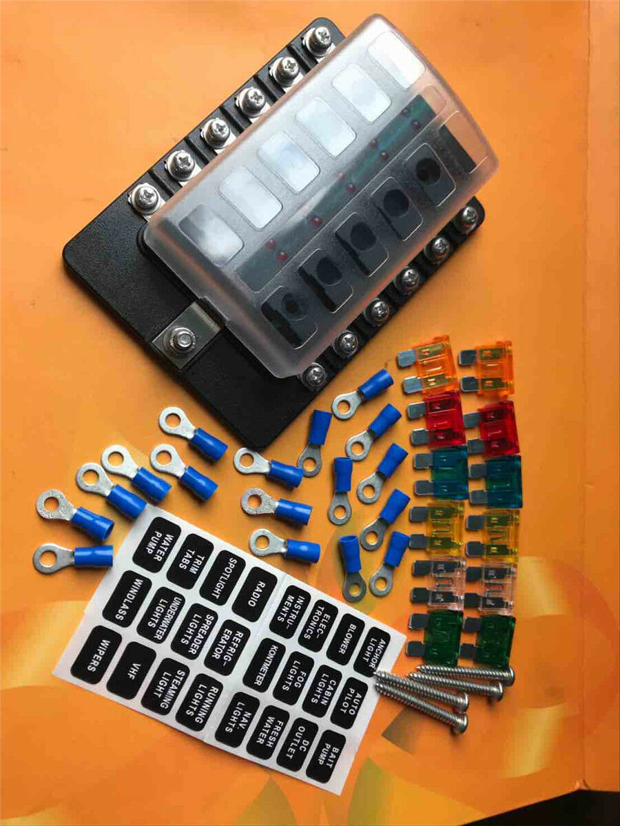 12 Way LED Circuit Standard ATO ATC Blade Fuse Box Block Holder Car Marine Boat