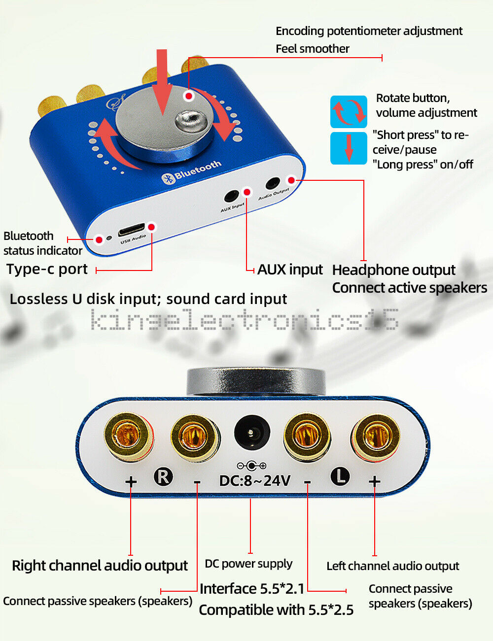 50WX2  TPA3116D2 HIFI 2.0 Stereo Bluetooth Digital Power Amplifier Board