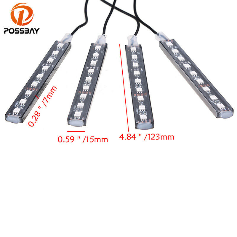 4x Car Auto Atmosphere White Lights LED Lights Strip+Cigarette Lighter Universal