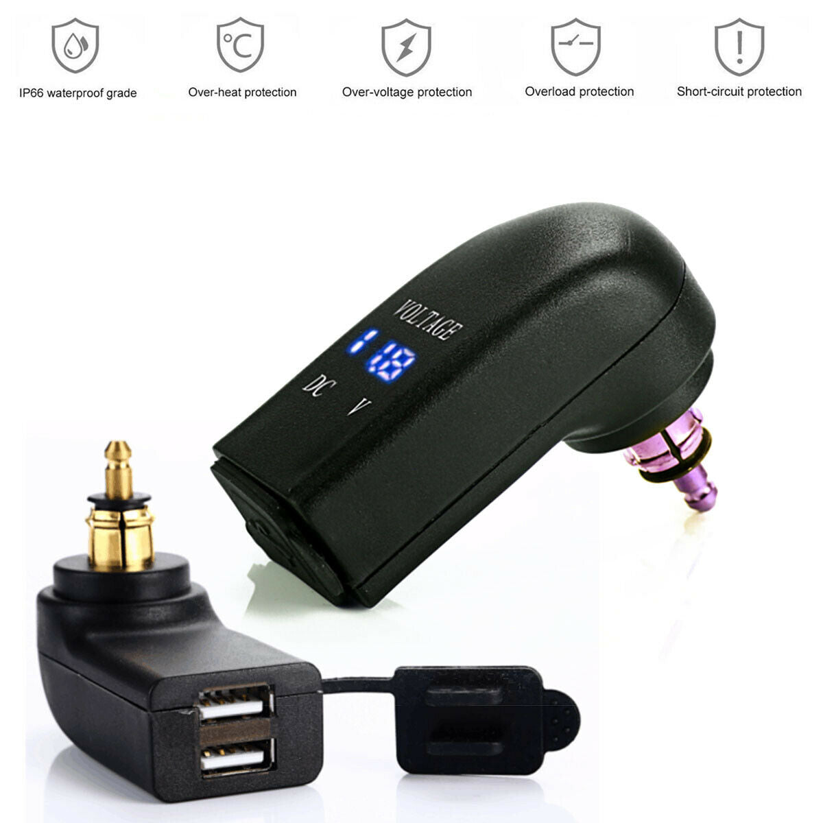 4.8A Dual Port USB Charger Voltmeter LED Digital Display For BMW Din Hella Plug