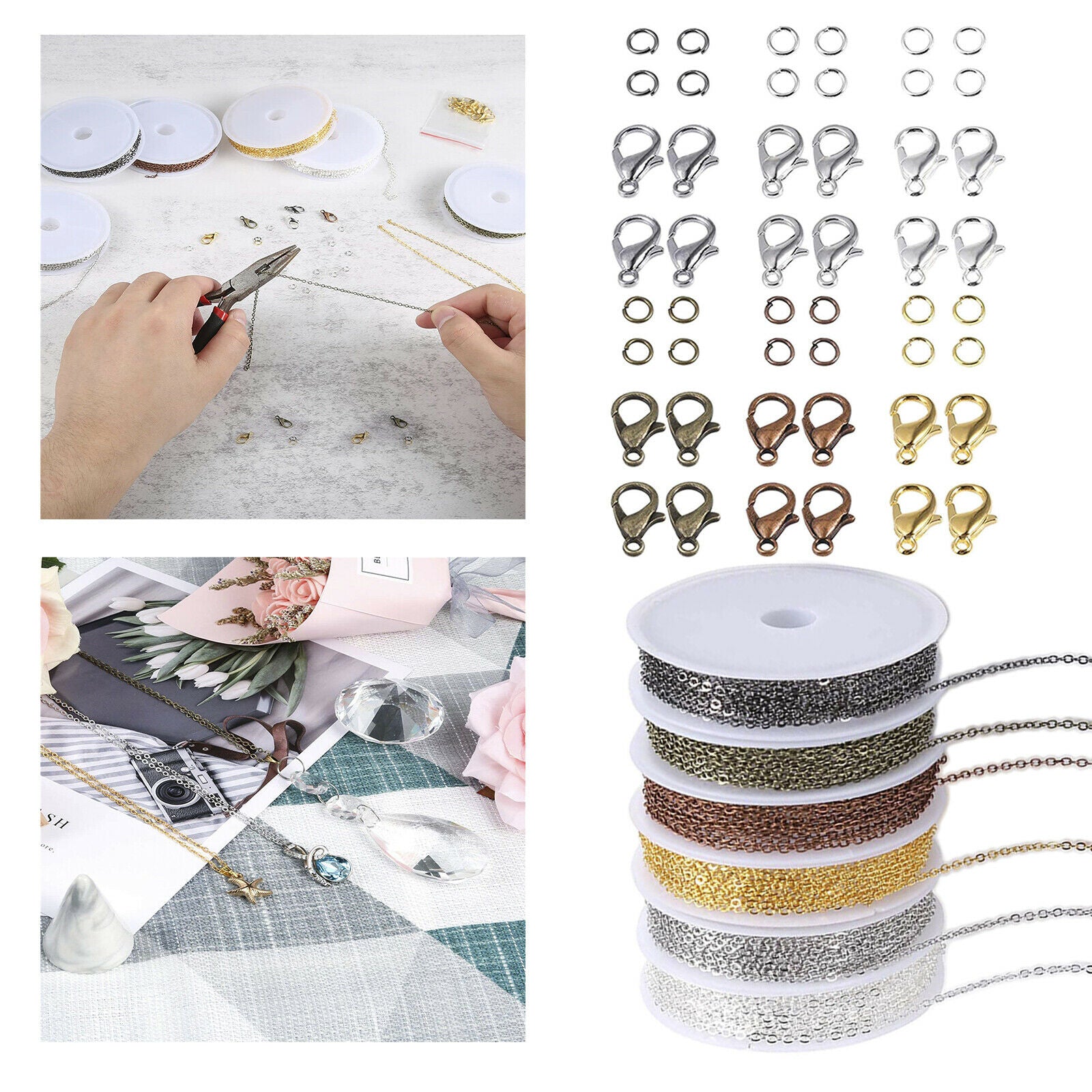 Iron Cable Chain Link 60 Lobster Clasps Jump Rings for DIY Necklace Craft