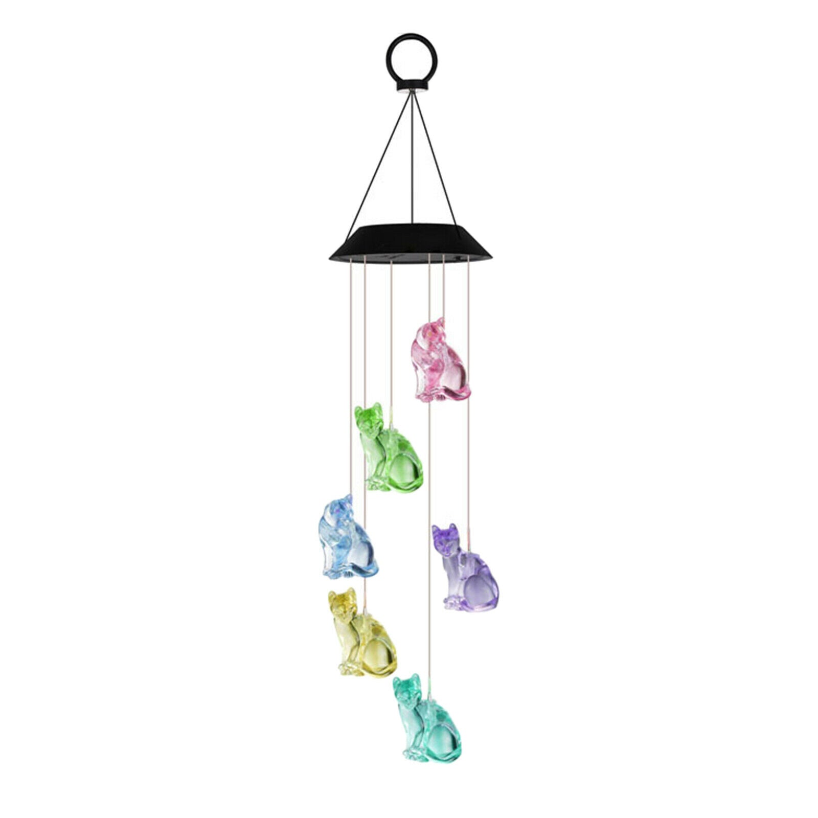 Hanging Romantic Creative Cat Solar Wind Chime LED Lamp Garden Yard Ornament