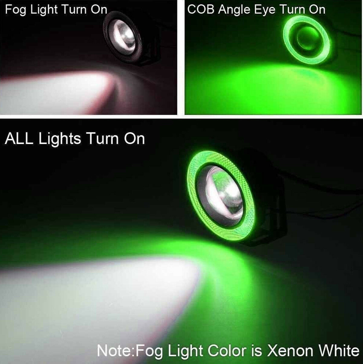 Car SUV Angel Eye Green COB Halo Ring Projector LED DRL Lamp Daytime Fog Lights