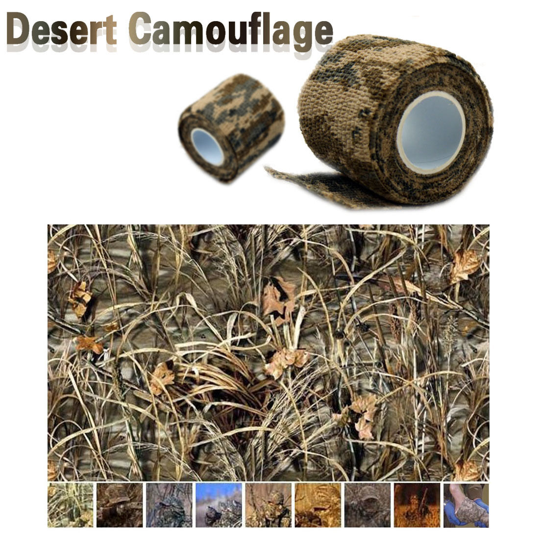 5PCS Waterproof 5CM x4.5M Desert Camouflage Outdoor Hunting Camping Stealth Tape