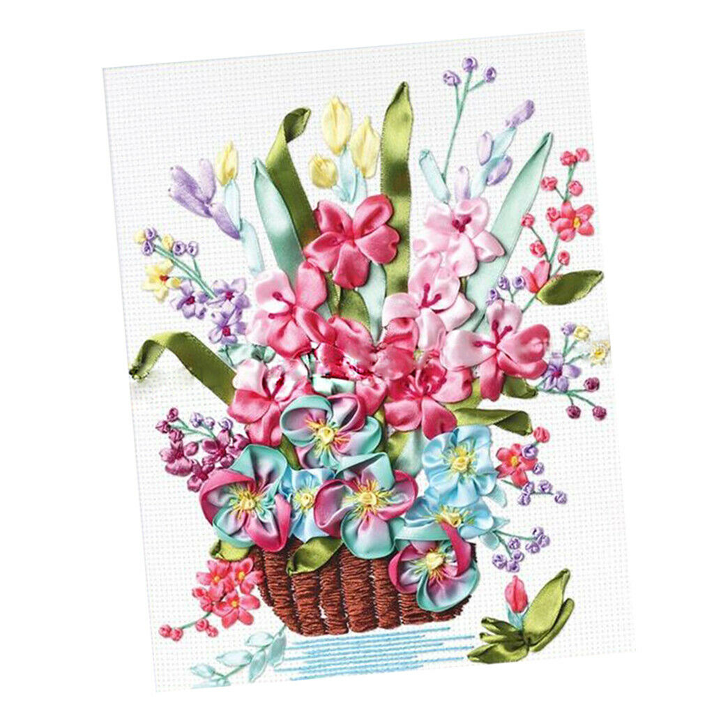 Silk Ribbon Embroidery Kit Needlework Flower Bouquet DIY Crafts Wedding Gift
