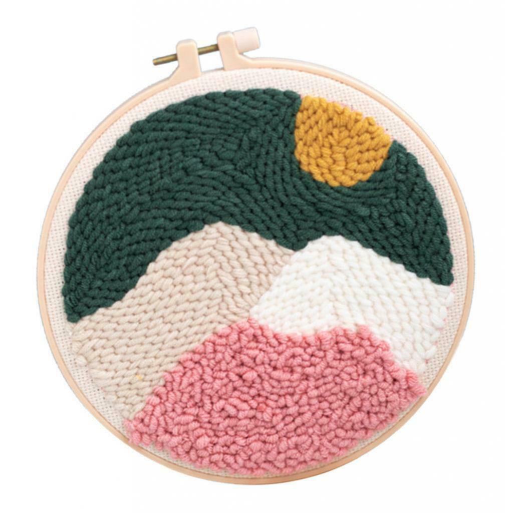 3 Set Punch Embrodiery Starter Kits Soft Yarn Hand Craft Scenery Pattern