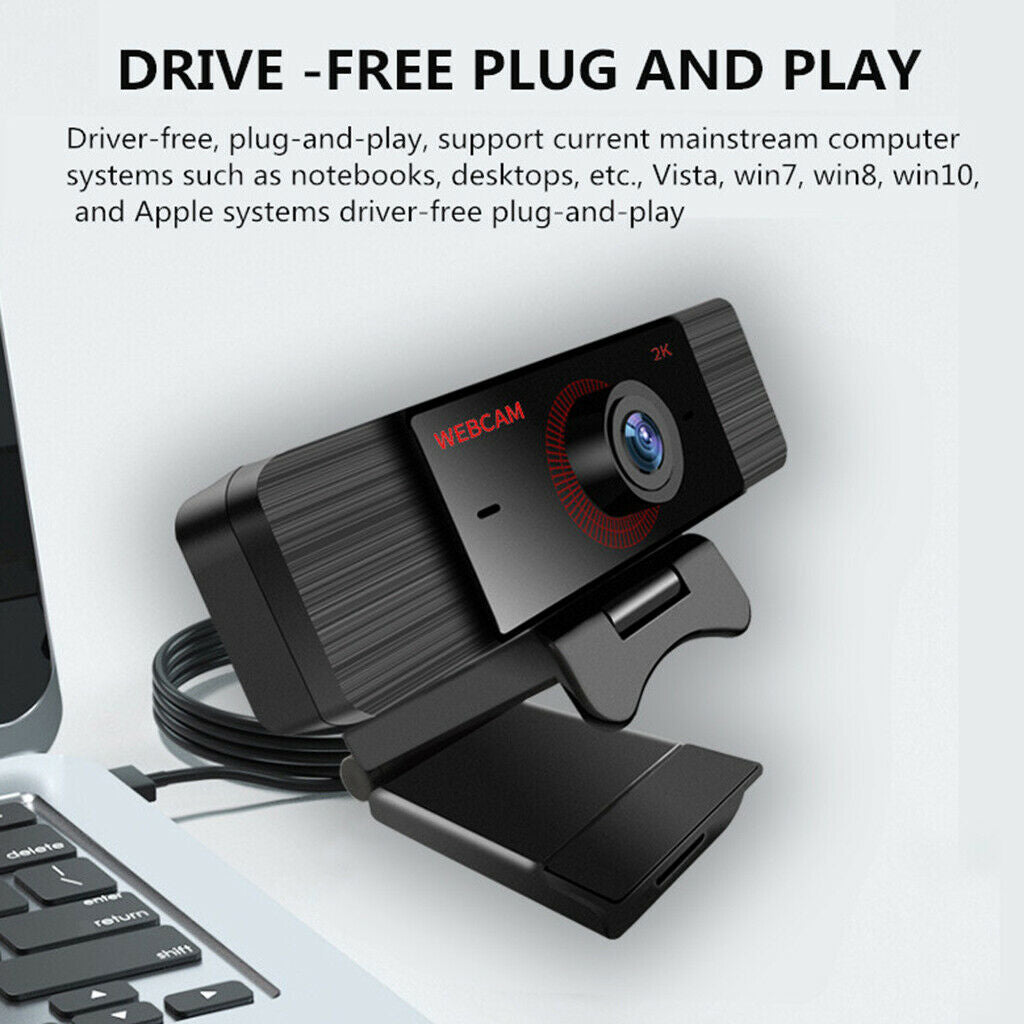 2K USB Webcam with Mic for Conference YouTube Skype Gaming PC Computer
