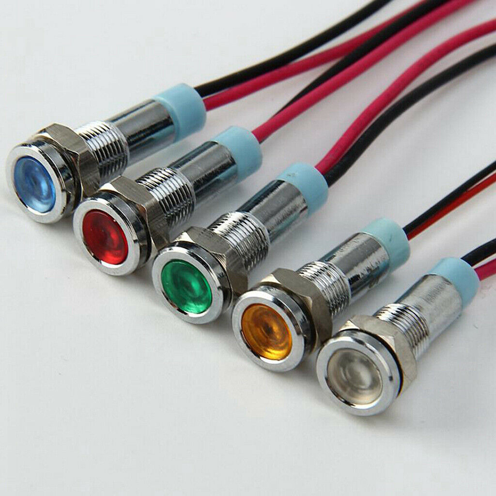 3Pcs 6mm 1/4" LED Metal Dash Indicator Light Waterproof Car Truck Boat