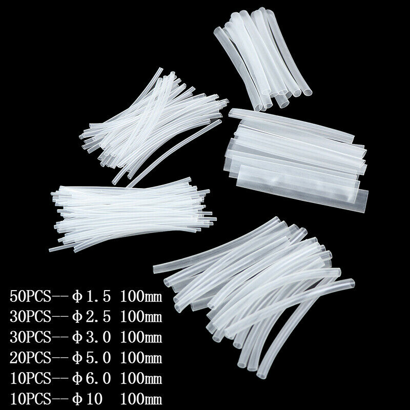 150Pcs 100mm 2:1 Heat Shrink Tubing Polyolefin Transparent Tube Sleeving .l8