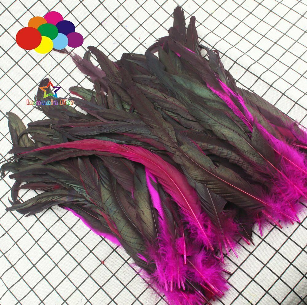 Rose red dyeing 100 Pcs 12-14 Inch/ 30-35 cm Cock Chicken Tail natural Feathers