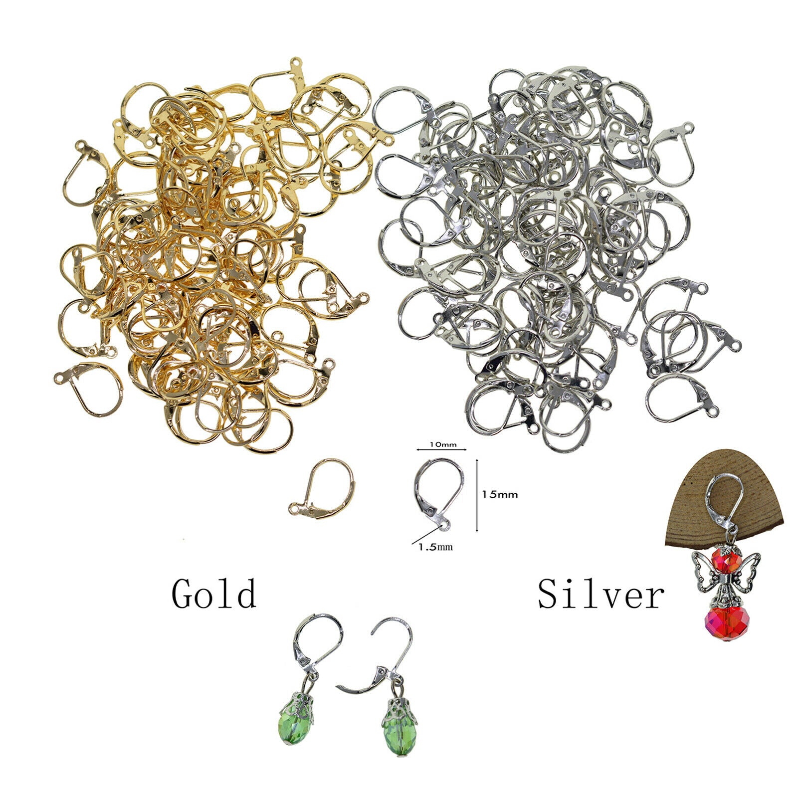 200x Lever Back Earring Hooks Charms French Earwires DIY Beads Chain Jewelry