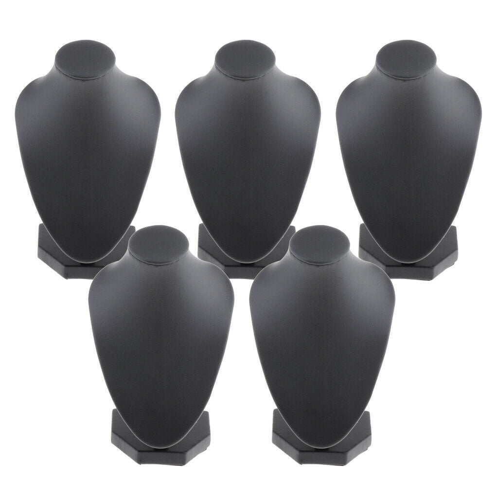 5 lot Black PU Leather Necklace Bust Display Shop Jewelry Stands Holder