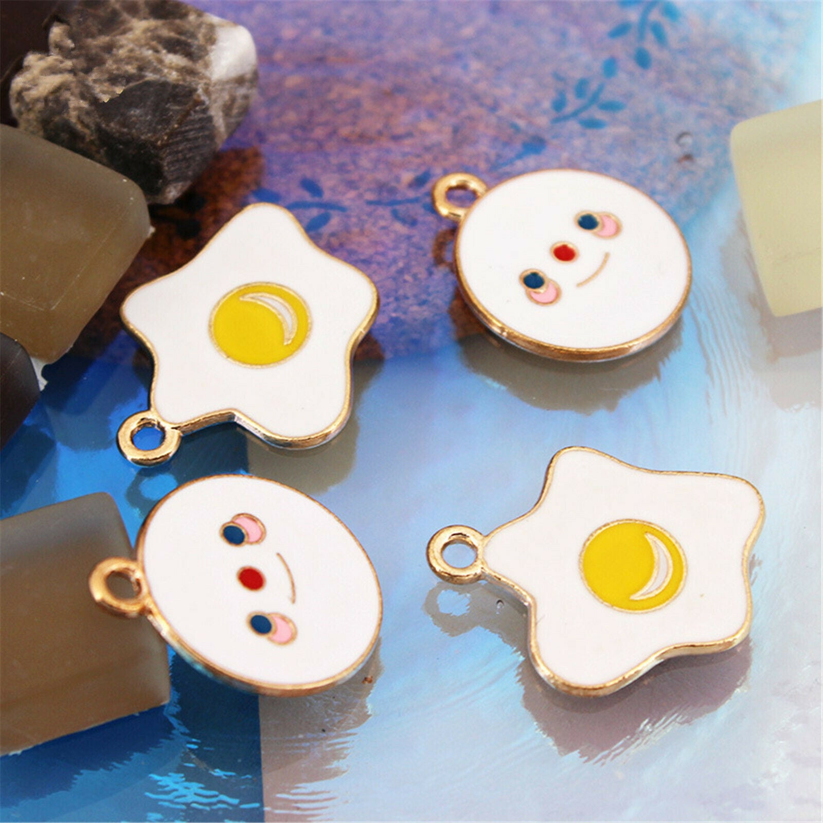 10PCS Enamel Plated Mixed Style Cartoon Fried Eggs Charms Pendant for DIY Making