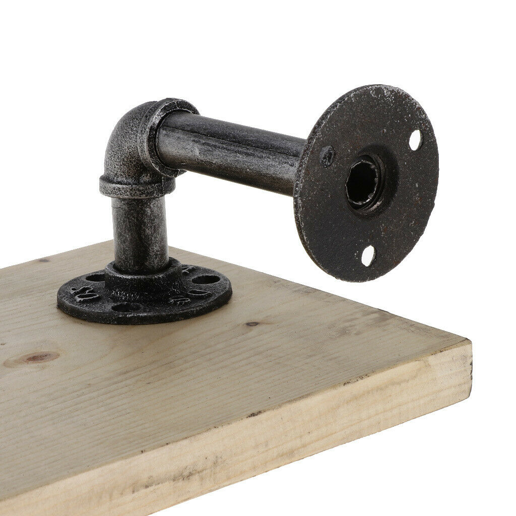 Industrial Pipe Bracket Heavy Duty Iron Wall Storage Shelf Rack Wood Color