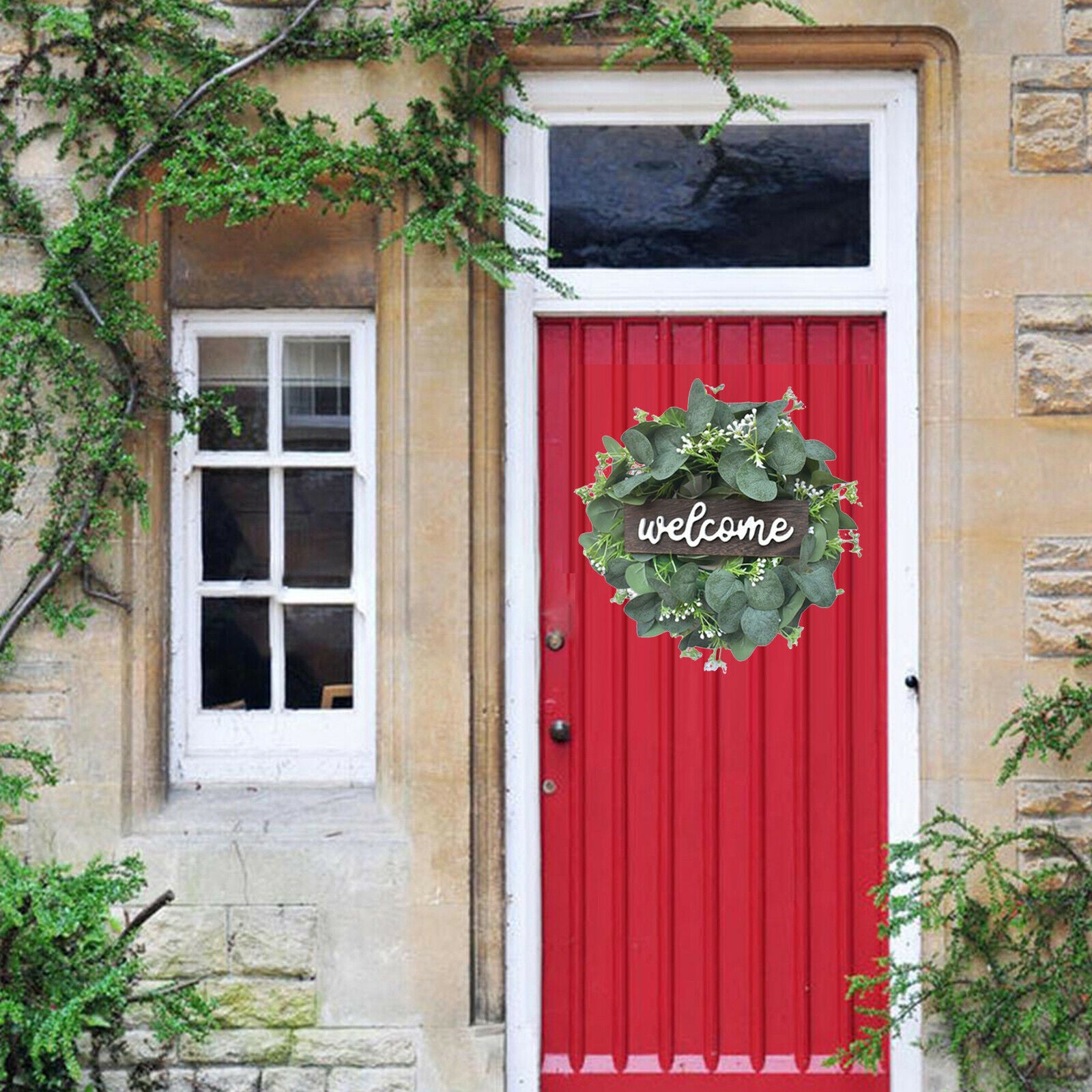 Welcone Wreath Green Eucalyptus Garland Party Front Door Hanging Decor