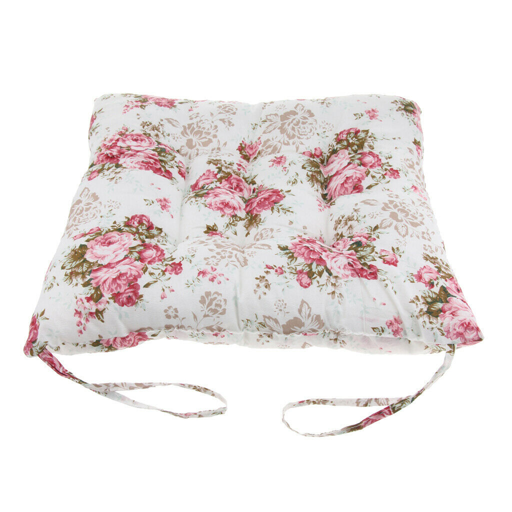 Set of 2 Solid Square Chair Pads Inner Seat Cushions Pillows with Bows