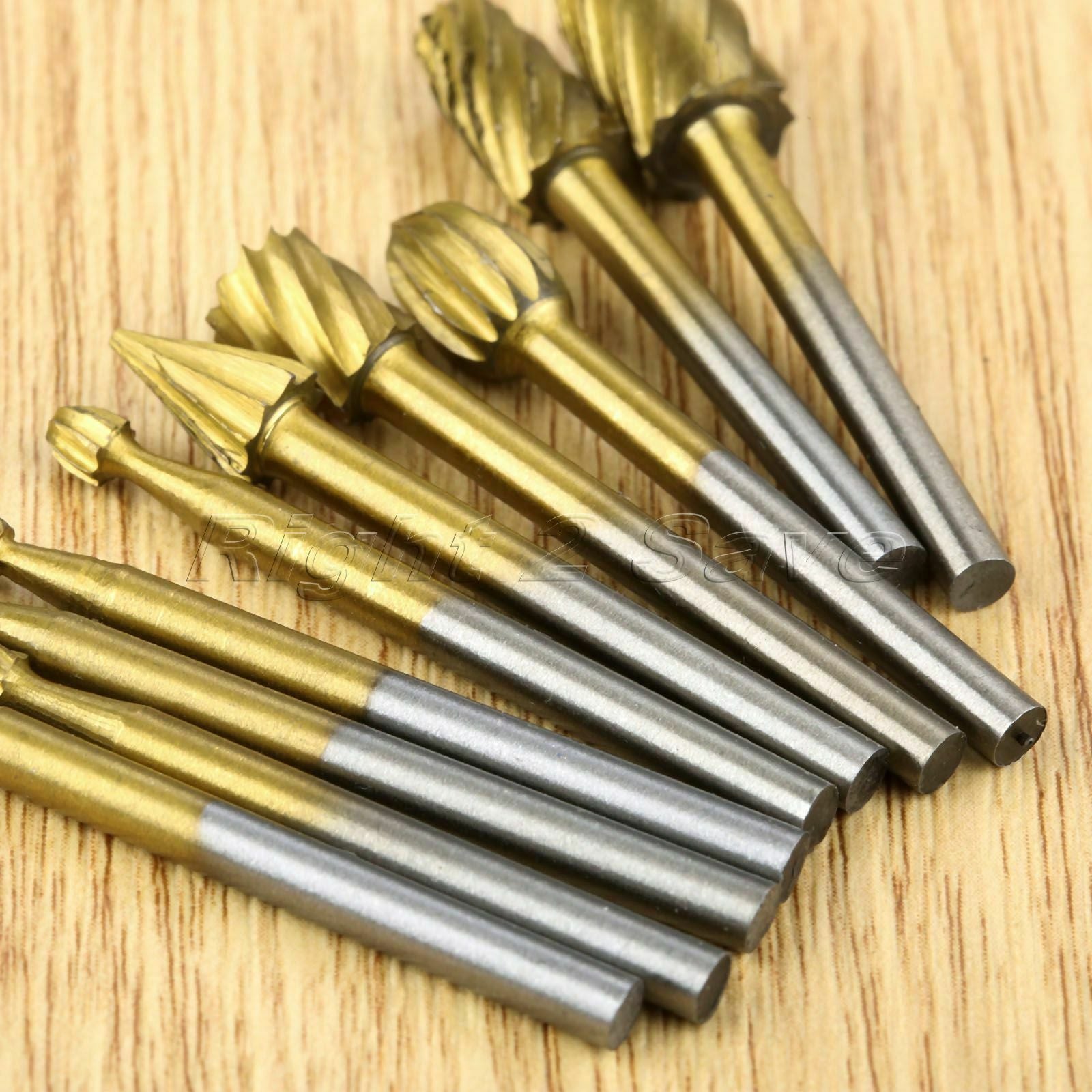 10pcs Woodworking Rotary Burr Router Bits Files Wood Cutter Milling Carving Tool