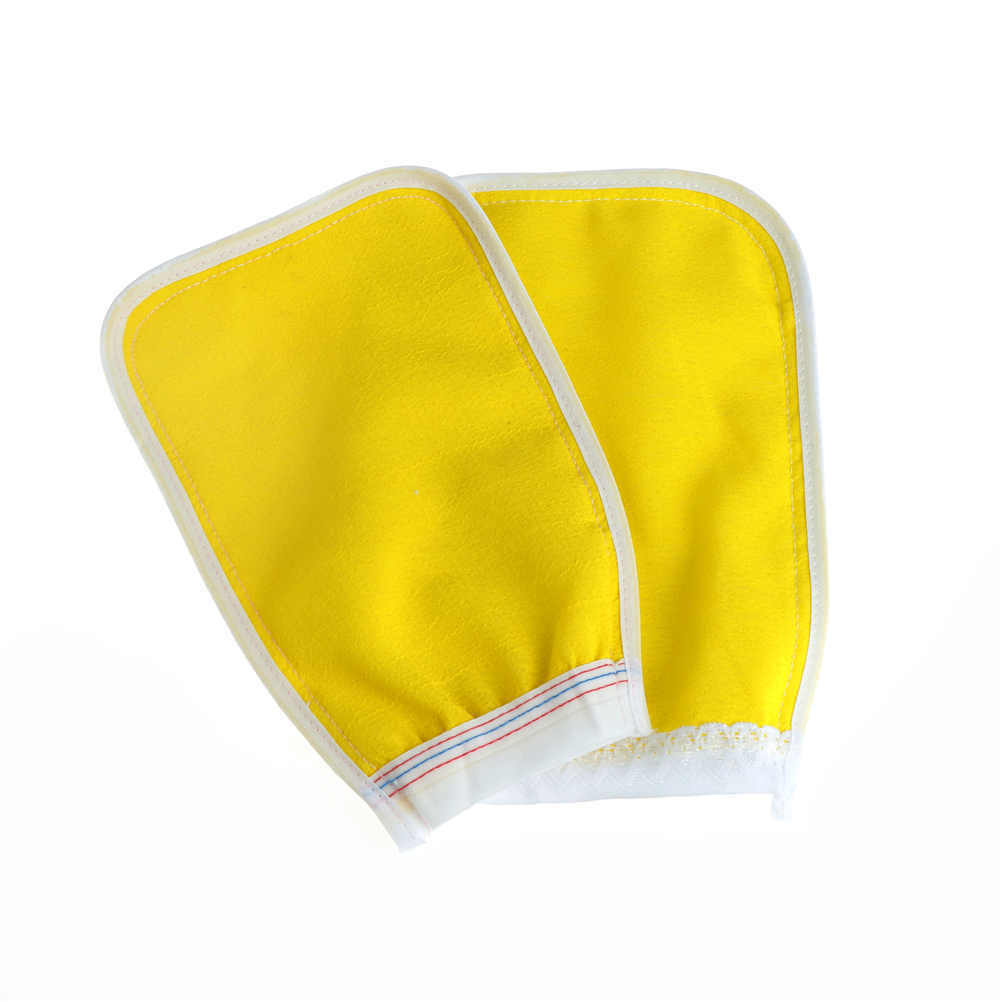 Fine Two-sided Bath Glove Tape Back Brush Scrub Gloves Body Towel Sponge Wash DD