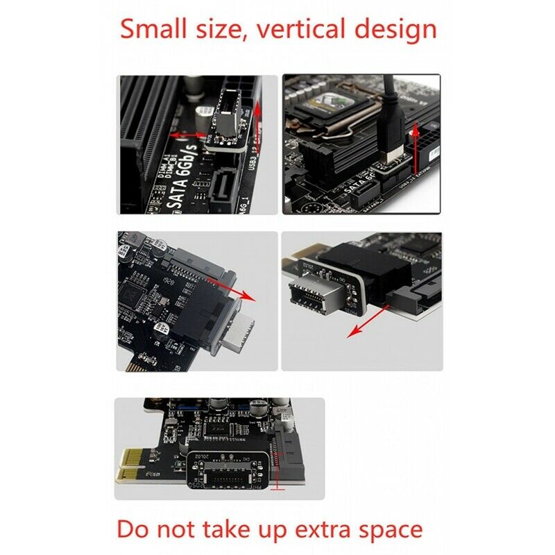 Motherboard USB 3.0 19P/20P to TYPE-E 90 Degree Adapter Chassis Front TYPEC PlU7