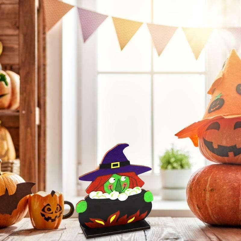 Evil Witch Halloween Wooden Desktop Ornaments Creative Decor for Home Indoor