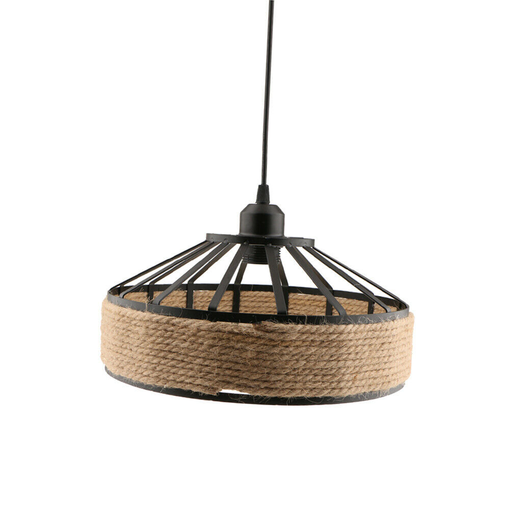 E27 Base Pendant Light, Manila Rope Twined Pendant Lampshade Frame Iron Wire