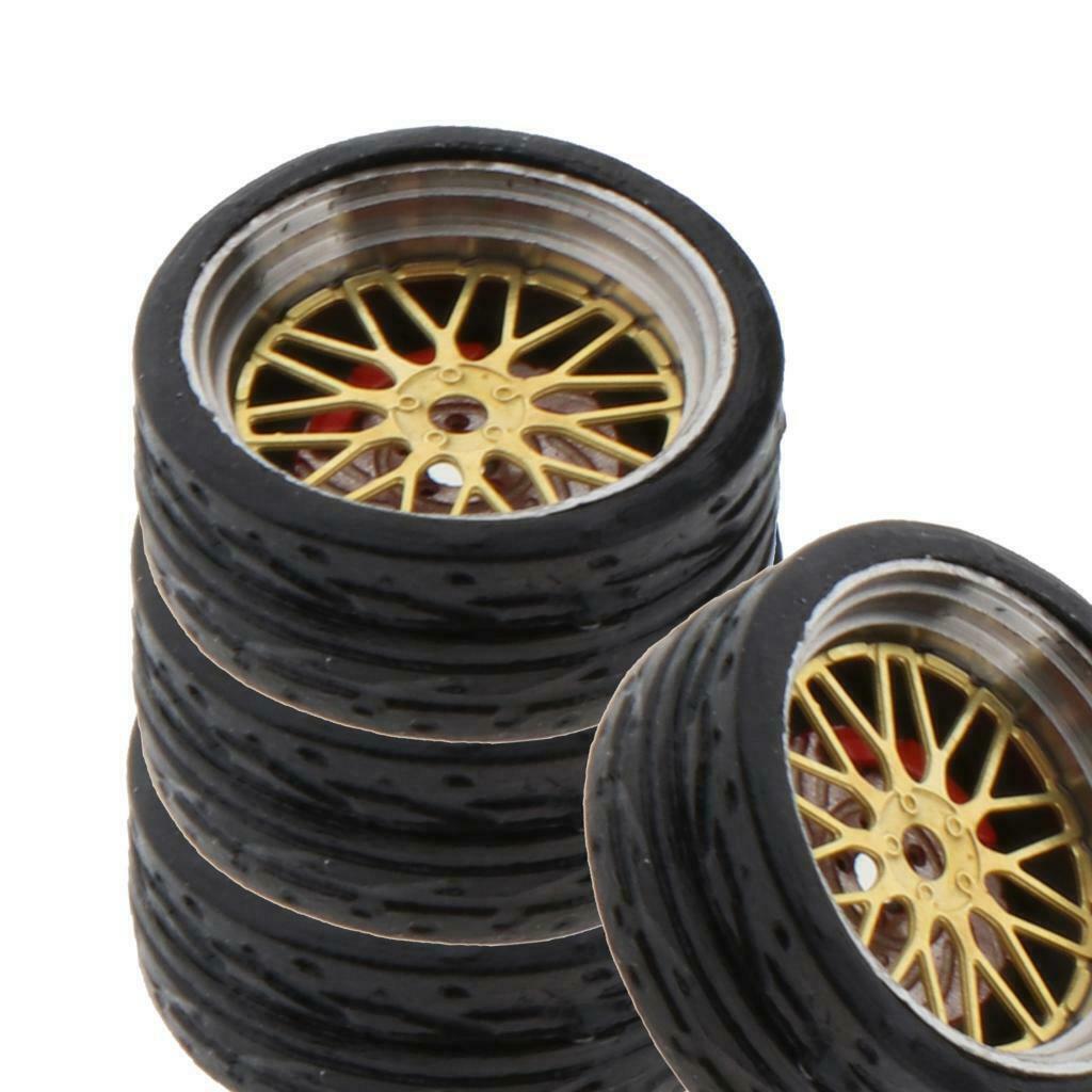 Car Rubber Wheel for RC 1/64 Car KidsToys 4Wheels w/ 3 axles 5 end caps A15
