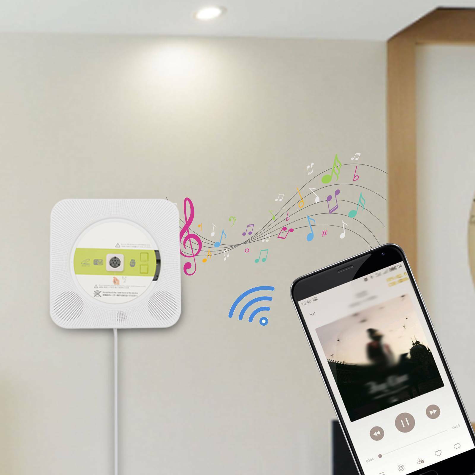 Wall-mounted Portable CD player with Built-in Bluetooth Hi-Fi Speakers RC