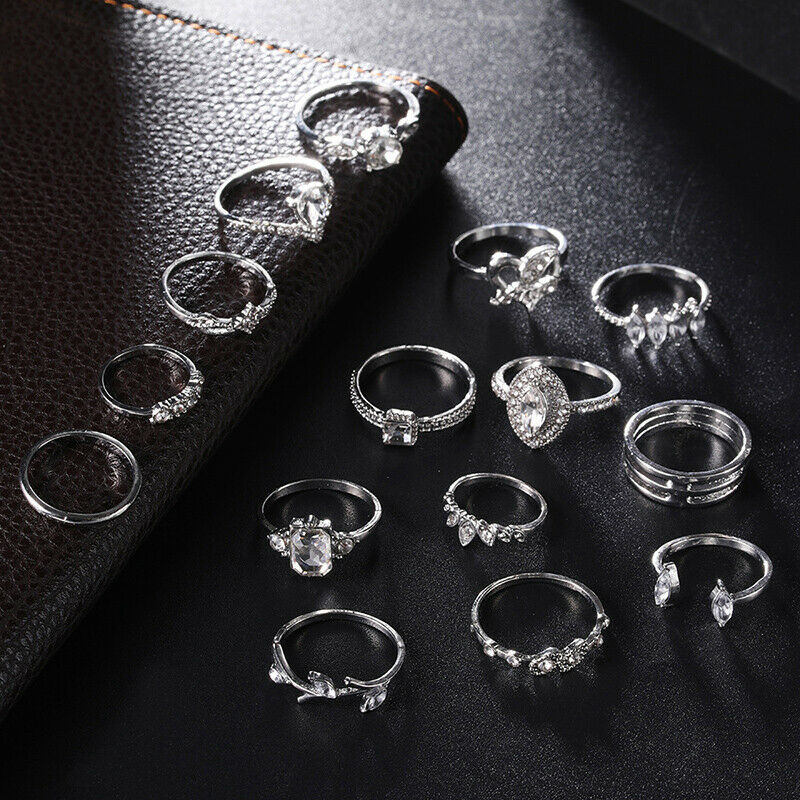 15Pcs Set Women Girls Midi Finger Ring Retro Punk Boho Knuckle Rings Jewelry HN