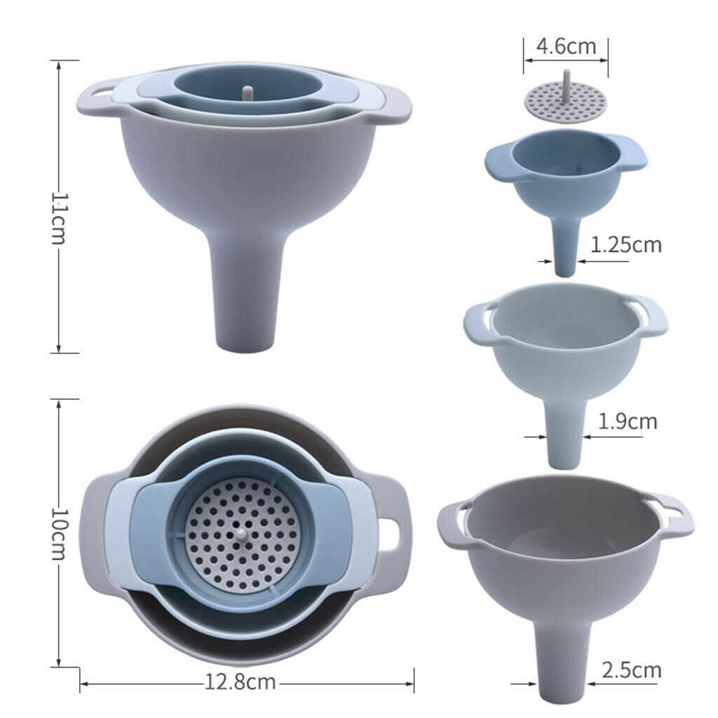 3 Size Food Grade Plastic Kitchens Funnels Set for Liquid Oil Transfer