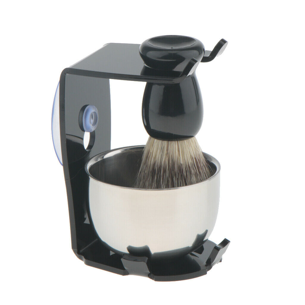 3 in 1 Salon Bristle Hair Shaving Brush Soap Mug Bowl Shave Stand Travel Set