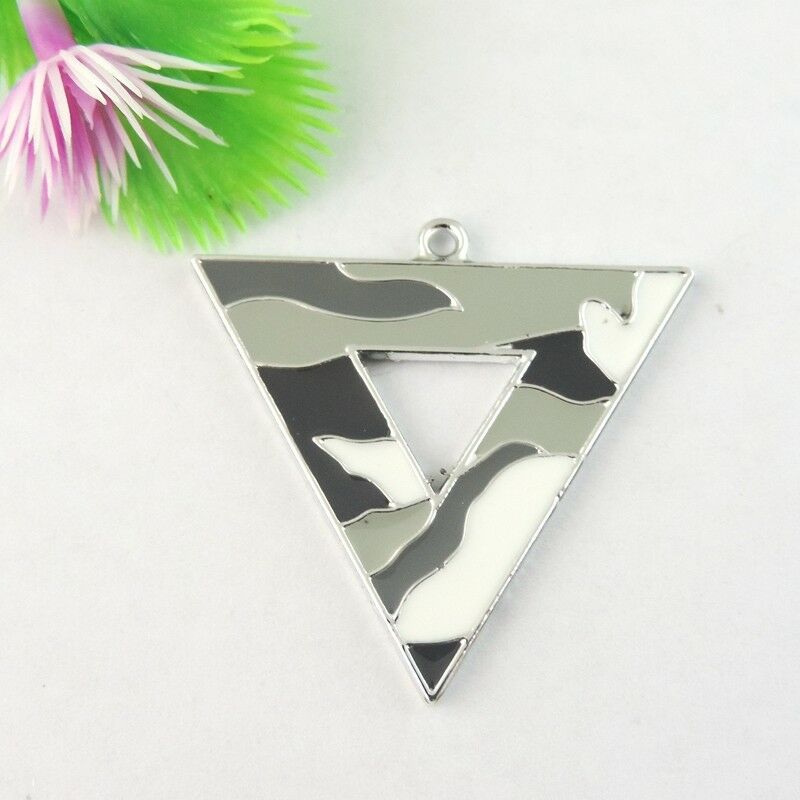5-pack Camouflage Enamel Triangle Pendant Jewelry Making Earring Dangle 42x42mm