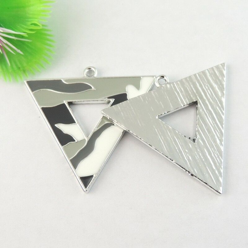 5-pack Camouflage Enamel Triangle Pendant Jewelry Making Earring Dangle 42x42mm