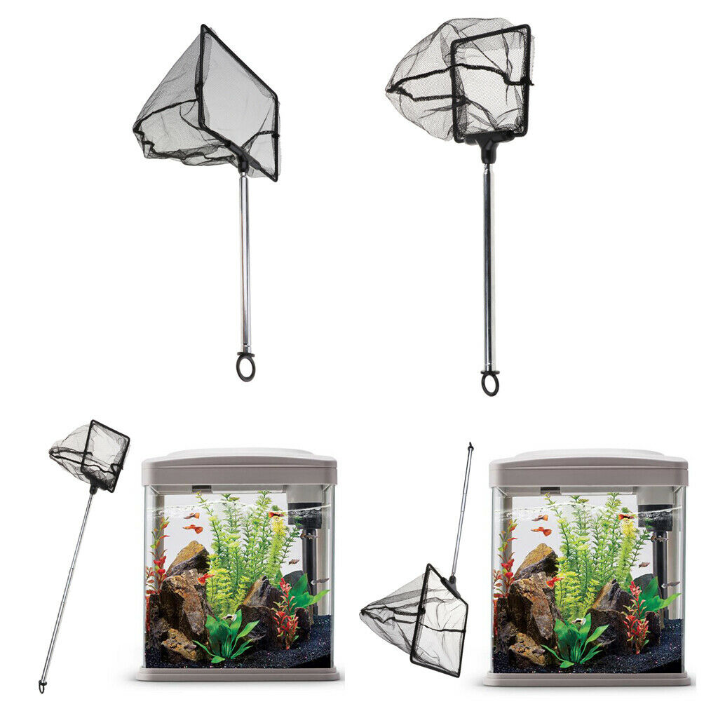 2x Aquarium Telescopic Fish Tank Shrimp Fishing Net Extendable Handle Black