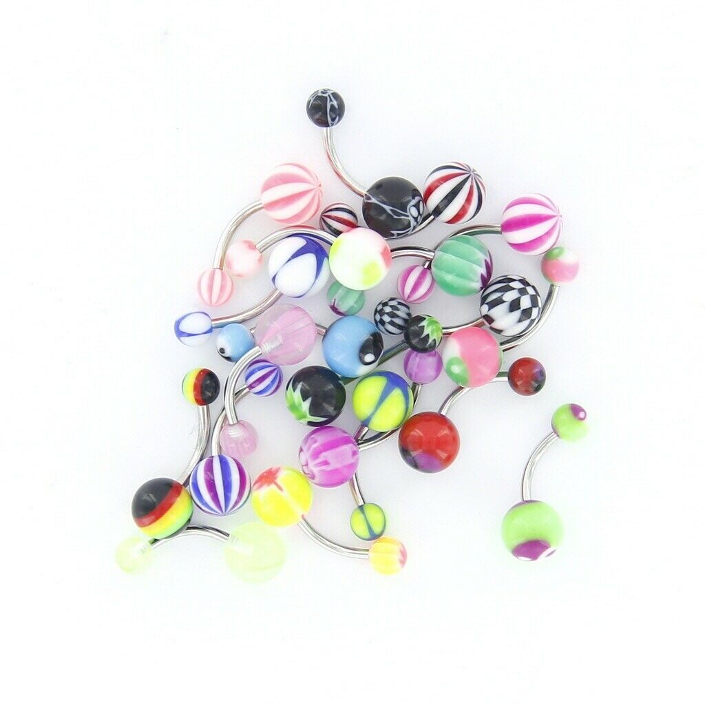 20Pcs Mixed Color & Pattern Stainless Steel Barbell Navel Belly Ring Bar