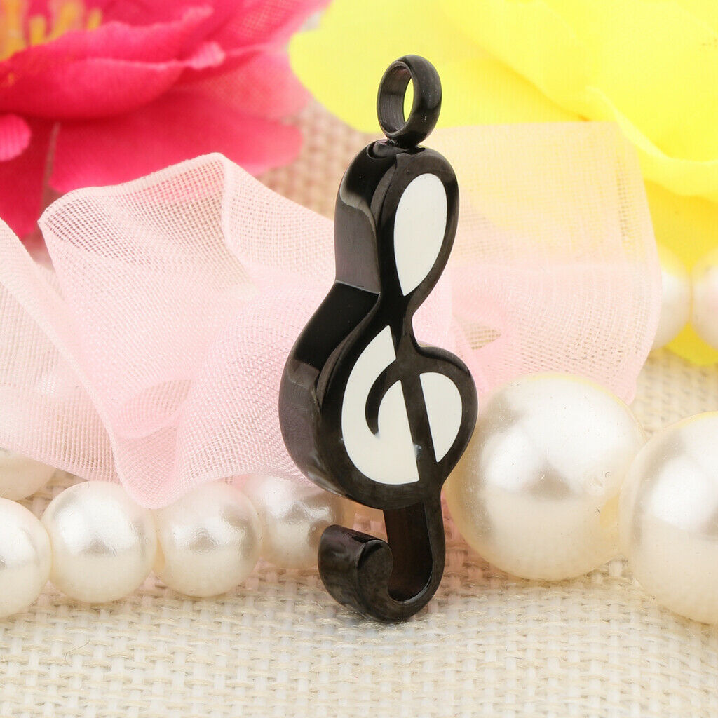 Music Note Urn Pendant Ash Stainless Steel Cremation Jewelry Black White