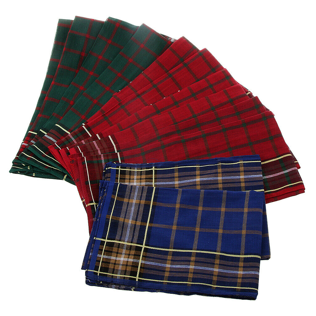 24 Packs Classic Plaid Handkerchiefs Kerchief Pocket Square Hankie Assorted