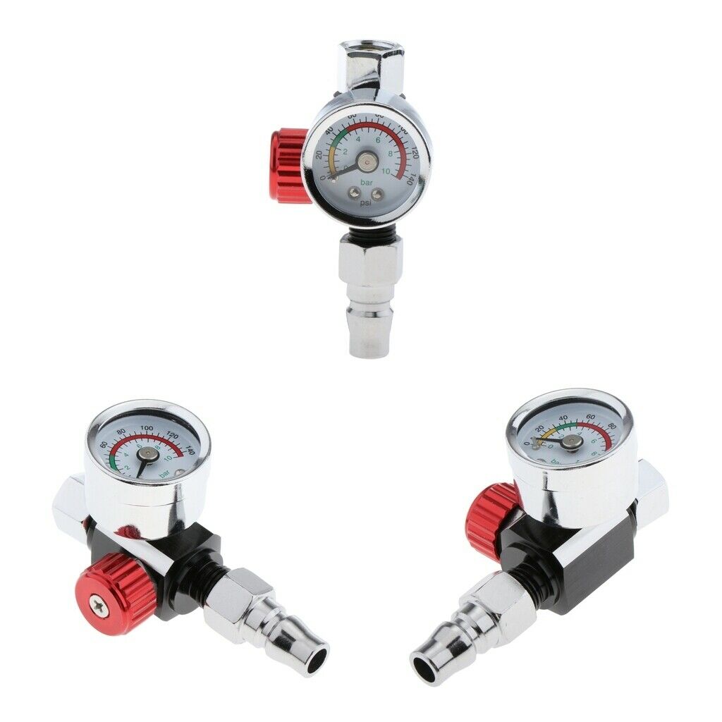 3Pcs Universal Spray Gun Air Pressure Regulator Valve Gauge Compact Size