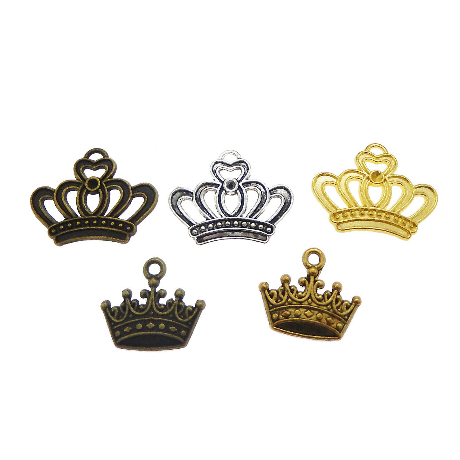 9 pcs Assorted Multi-colors Metal Alloy Crown Charm Pendant Jewelry Findings DIY