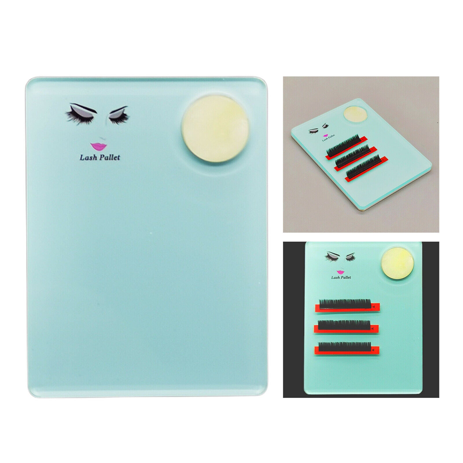 Cyan Acrylic Eyelash Extension Stand Pallet Pad Lash Tray + Jade Stone