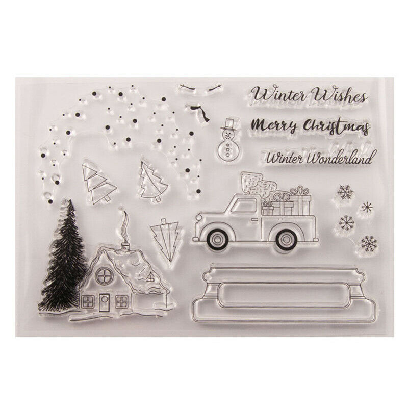 Christmas tree House Xmas car bring Greetings Stamps Clear Silicone DIY Craft Rf