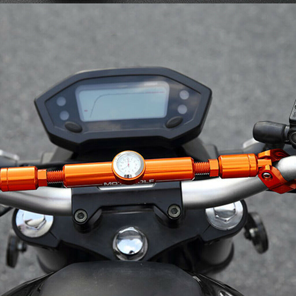 Adjustable Motorcycle 7/8" 22mm Handlebar Cross Bar with Clock Orange