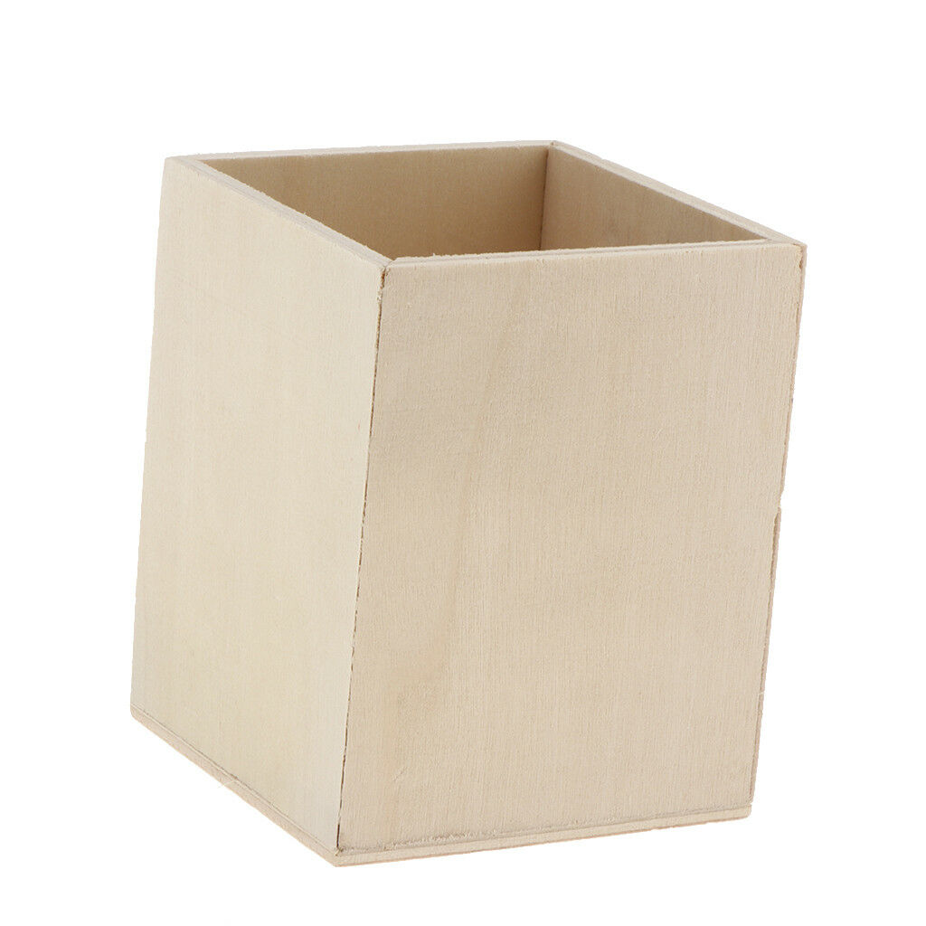 5x Blank Unfinished Wood Pen Container Holder Storage Box For Kids DIY Craft