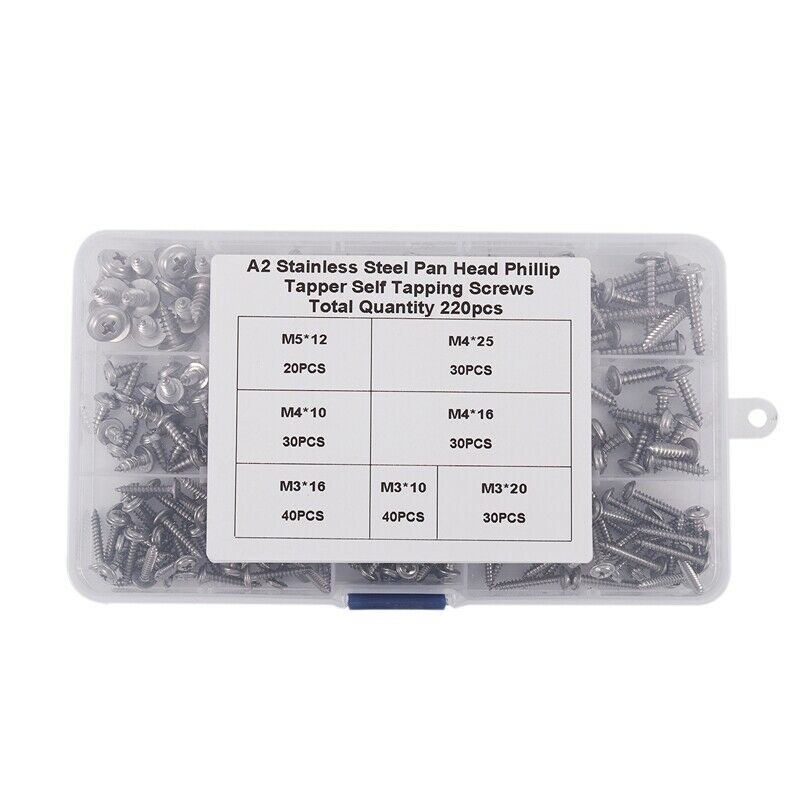 2X(220Pcs M3 M4 M5 Mini 304 Stainless Steel Cross Phillips Pan Round Head SL4H4)