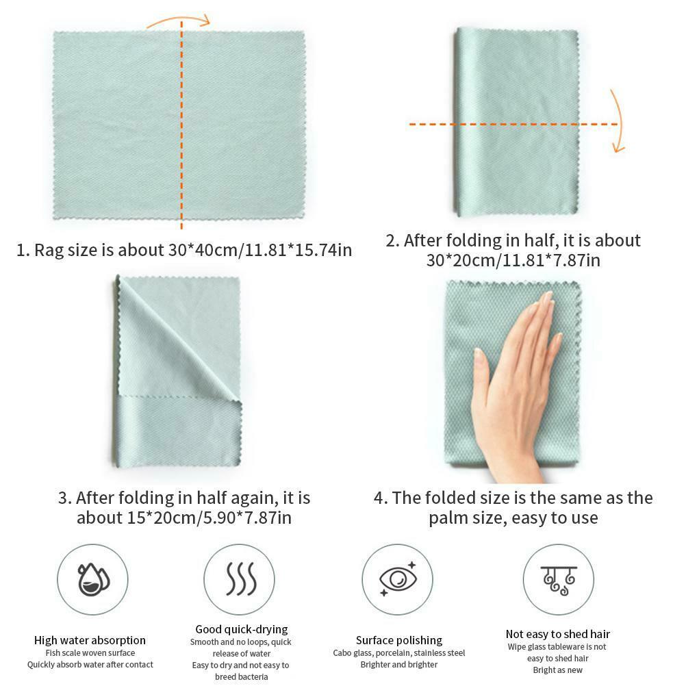 3pcs Wipe Glass Fish Scale Cloth Cleaning Cloth Soft Water-Absorbing Clean Towel