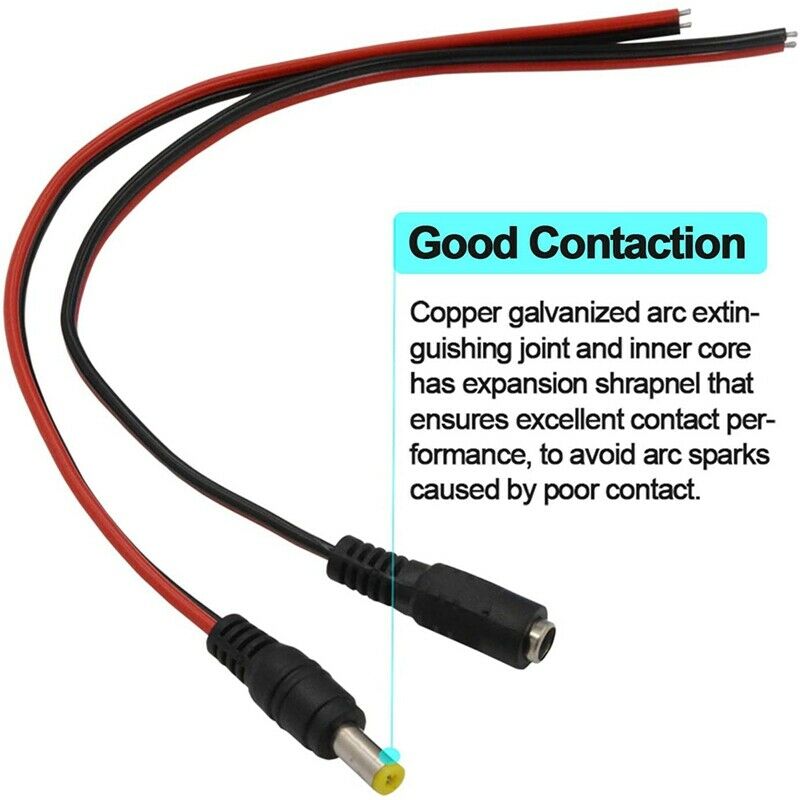 10 Pairs DC Power Pigtail Cable Wire,12V 5A Male & Female Connectors for CCTL6Q8