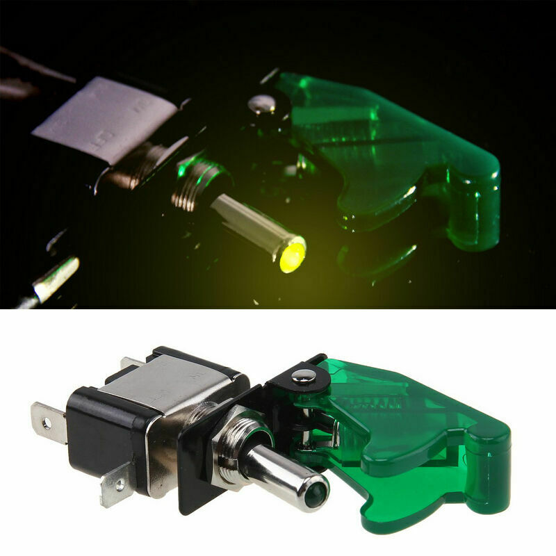 1PCS Green LED Light Toggle Rocker Ignition Switch On/Off Dustproof Proctector