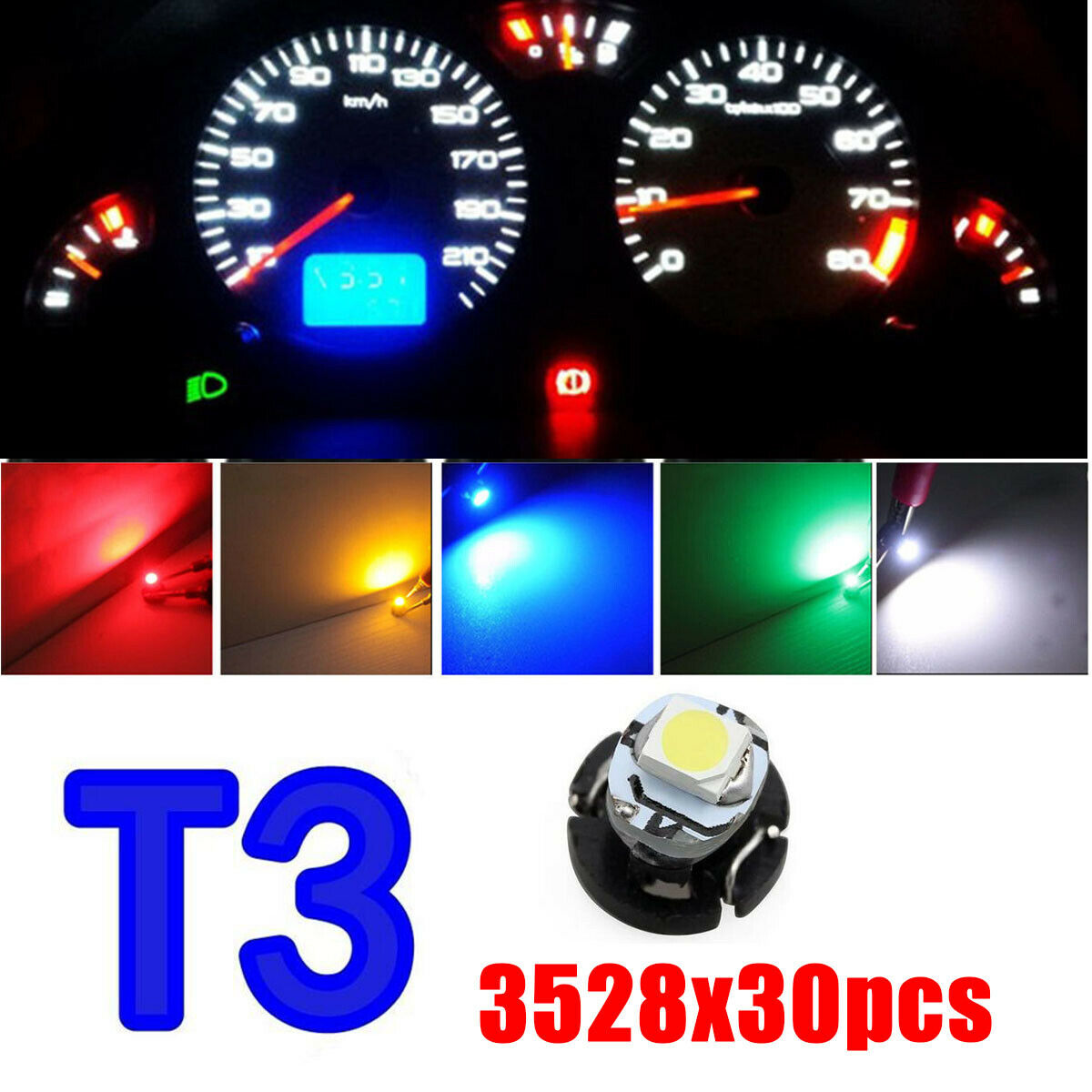 30pc T3 Neo Wedge Car Instrument Cluster Panel LED Lamps 20mA Interior Light