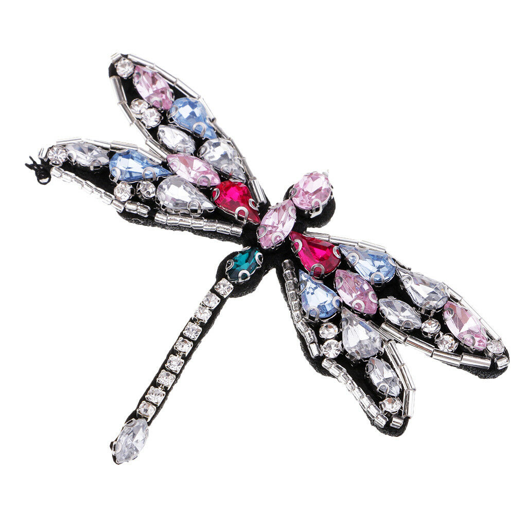 Dragonfly Beaded Rhinestones Patch Clothes Bag Sewing Applique for DIY Craft