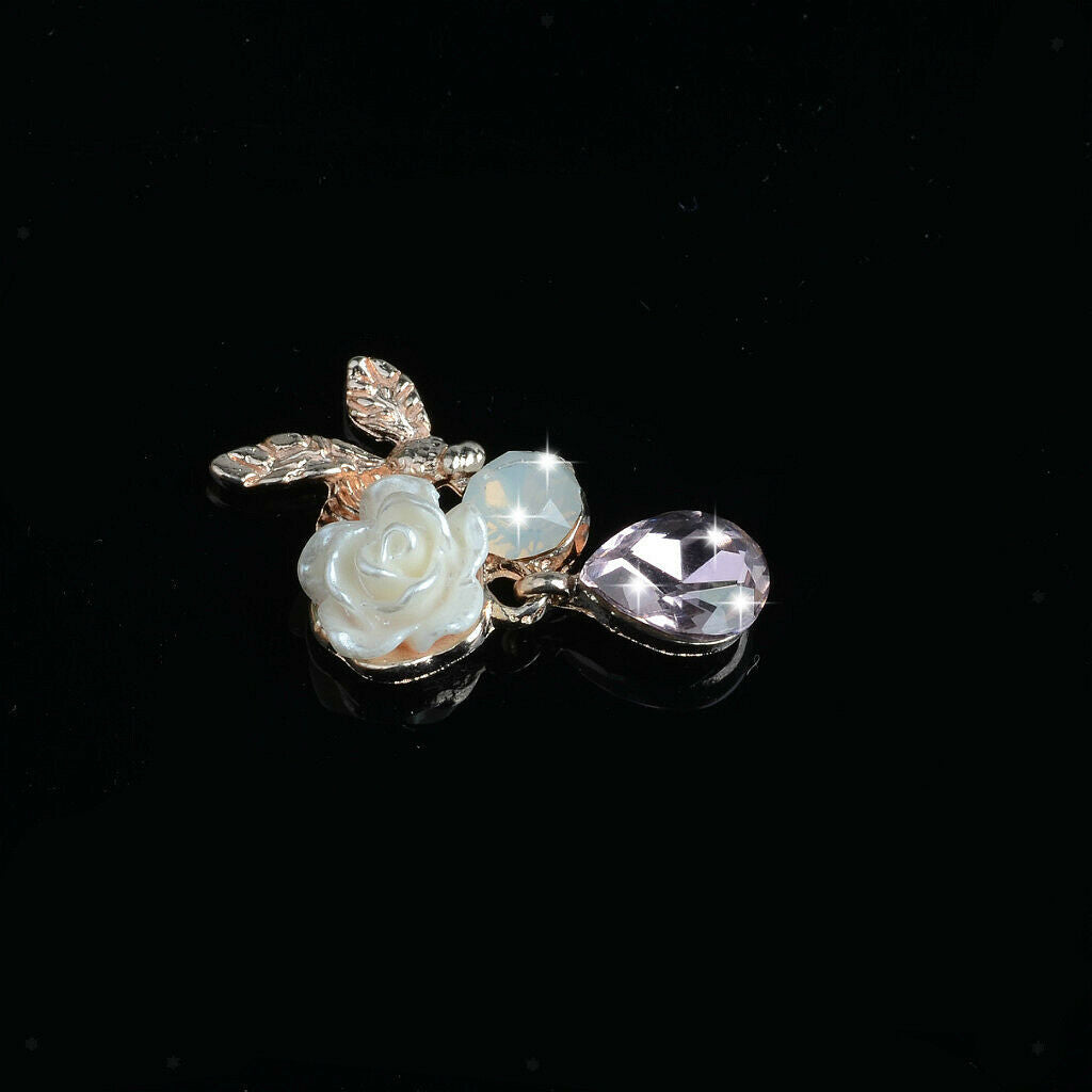 10pcs Alloy Crystal Rose Flower Flatback Crafts Buttons Embellishments 24mm